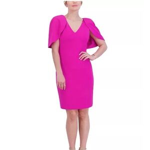 Jessica Howard Hot Pink V-Neck Cape Sleeve Midi Dress